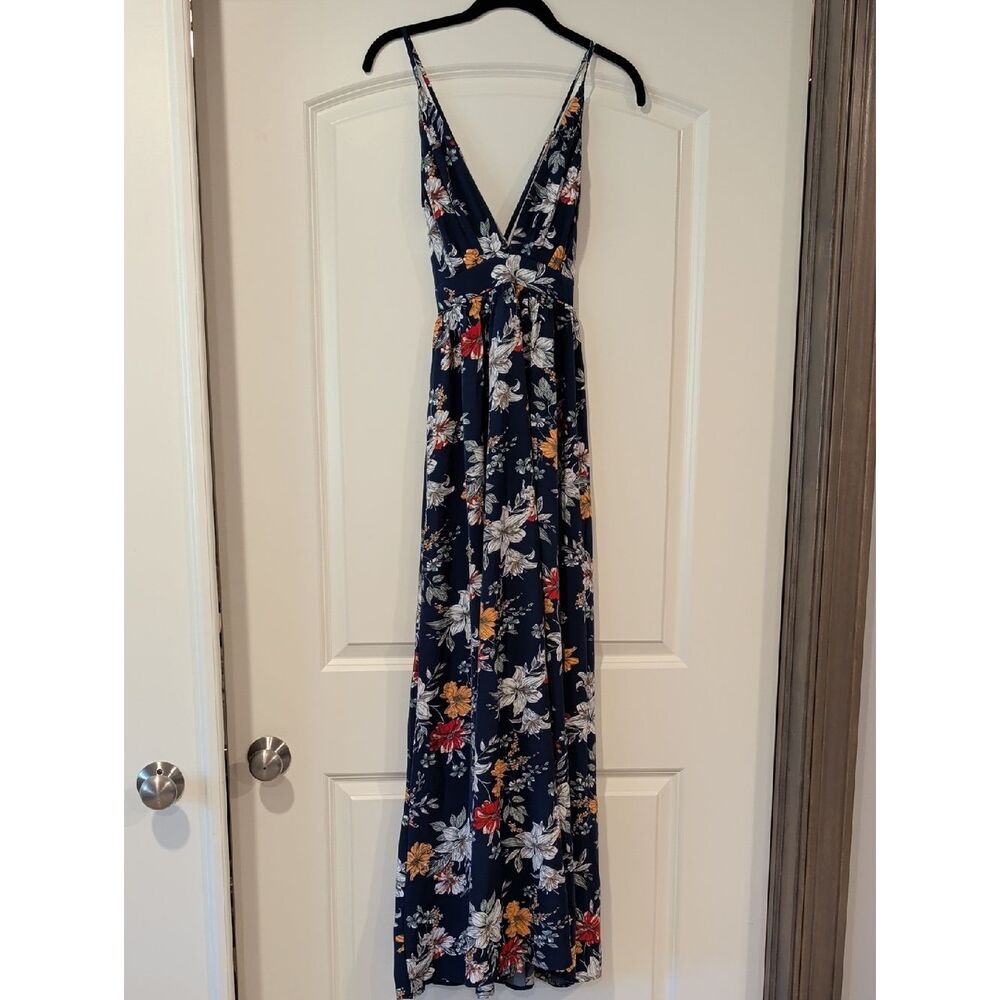 Floral Navy V-Neck Maxi Dress - Navy Floral